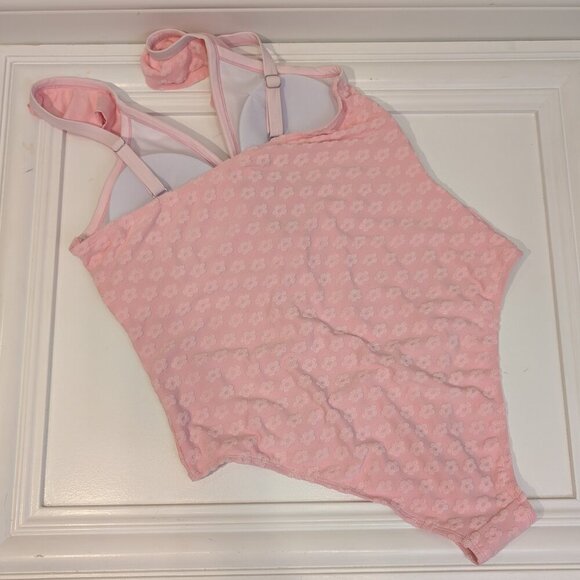 SHEIN Swim Pink Flower Ruffle High Leg Adjustable Strap - Size 2XL - Picture 2 of 4